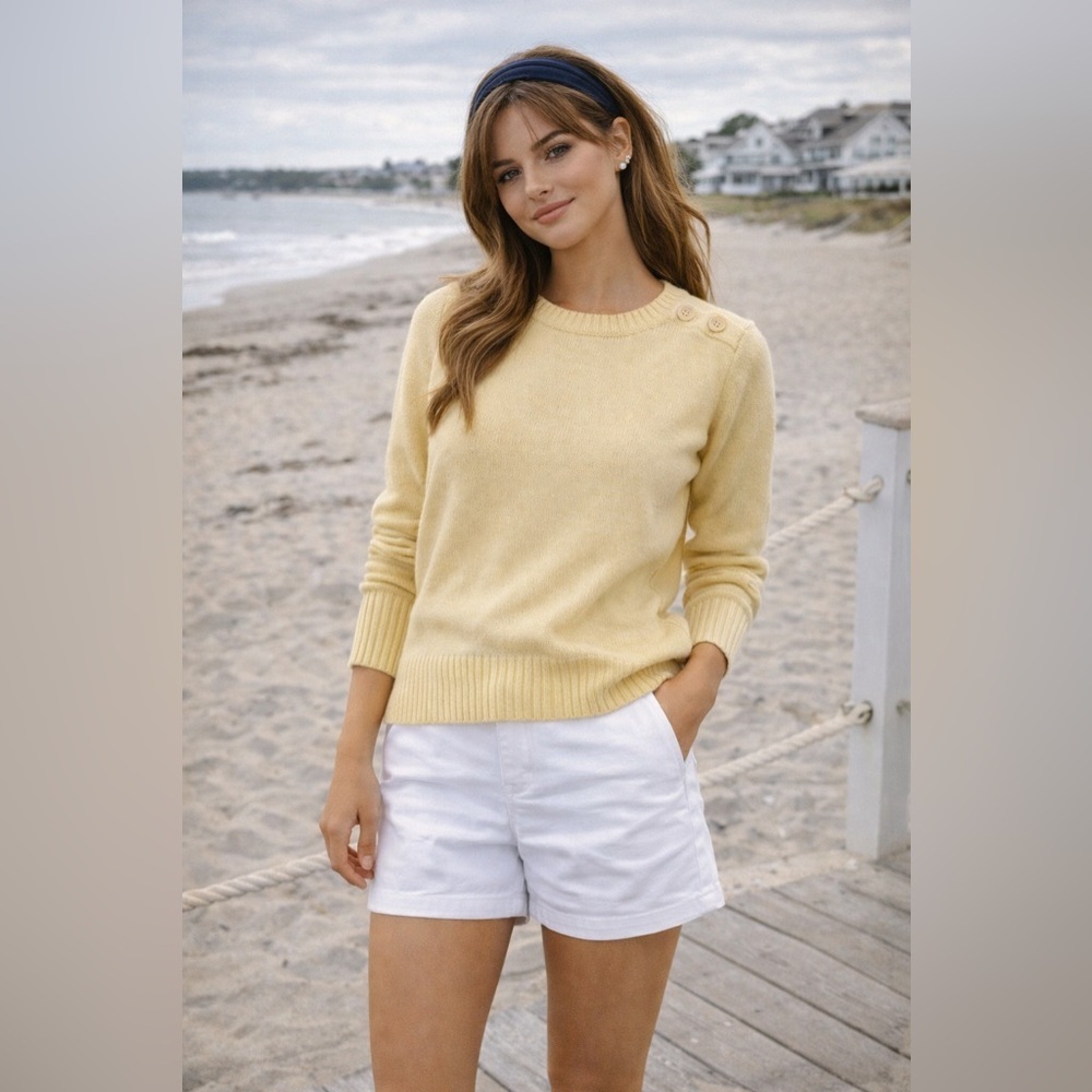 Orvis Women’s Button Shoulder Preppy Knit Sweater Butter Yellow – Size Medium